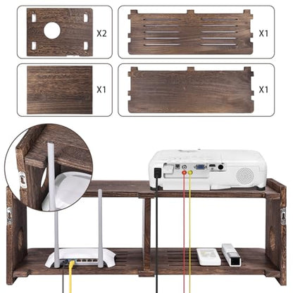 Floating Shelves Projector Shelf Rack PlayStation Wall Mount Holder TV Stand WiFi Router Storage Box Modem Cable Box Cover Hider TV Shelf for Xbox DVD Players Games Consoles TV