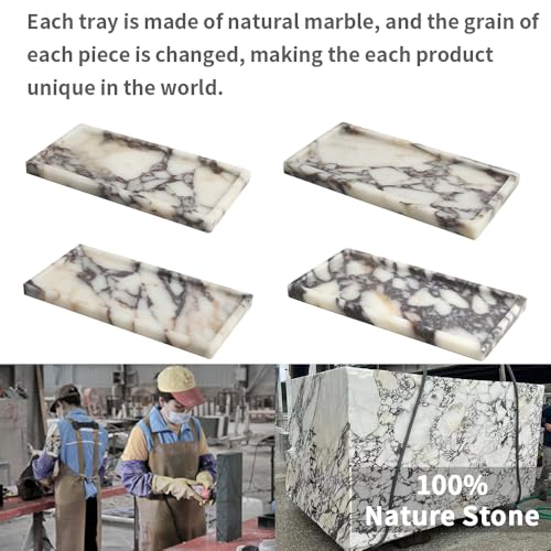 100% Natural Marble Tray, 10"x5" Calaccata Viola Vanity Tray | Luxury Marble Decorative Tray, Small Hand Towel Tray Holder Organizer, Hand-Polished, Easy to Clean, Natural Stone Tray