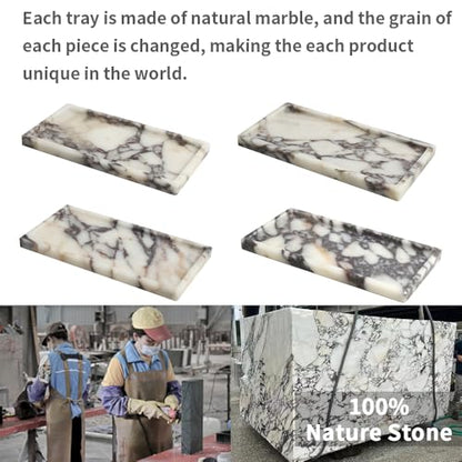 100% Natural Marble Tray, 10"x5" Calaccata Viola Vanity Tray | Luxury Marble Decorative Tray, Small Hand Towel Tray Holder Organizer, Hand-Polished, Easy to Clean, Natural Stone Tray