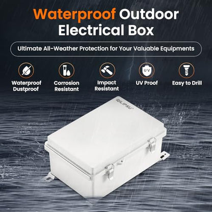 QILIPSU Junction Box IP67 Waterproof Plastic Electrical Enclosure Outdoor Weatherproof Project Electric Box with Mounting Plate, Wall Brackets, Hinged Grey Cover 11.2"x7.7"x5.1"
