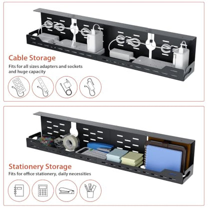 Univivi Under Desk Cable Management Tray, Cable Management, 32 inch, Black | Durable Steel Material, Under Desk Cable Tray with No-Drill C-Clamp and Screw Mount, Wire Management for Office/Home