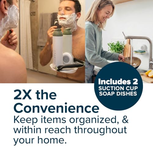 SlipX Solutions Strong Hold Suction Cup Soap Dish for Shower, White, 2-Pack | Tool-Free Installation, Removable Tray for Easy Cleaning, Excellent Drainage, Holds 11 lbs