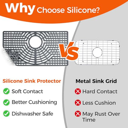 Snuggery Silicone Sink Protector for Kitchen Sink, 28"x15" Rear Drain | Scratch protection, cushions fragile dishes and glassware, dishwasher safe, food-grade silicone, 446°F heat resistant
