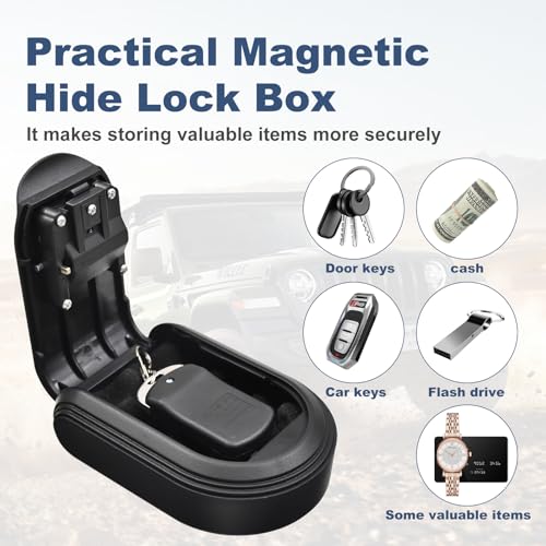Magnetic Key Box for Under Car with Combination Lock Hidden Key Holder for Outside Storage Sparekey Outdoor (1, Black)