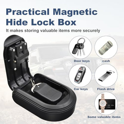 Magnetic Key Box for Under Car with Combination Lock Hidden Key Holder for Outside Storage Sparekey Outdoor (1, Black)