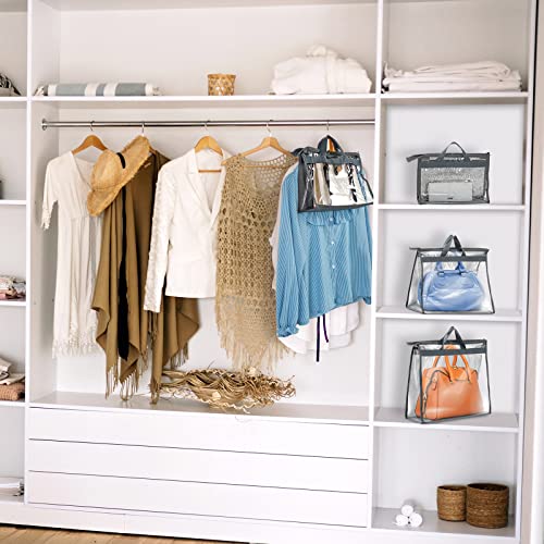 Shappy 15 Pcs Purse Dust Bag for Storage Handbags, 3 Sizes Storage Clear Cover Organizer for Closet Purses Dust Bags with Zipper and Handles Dorm Room Handbags, 5 Each Size(Gray)