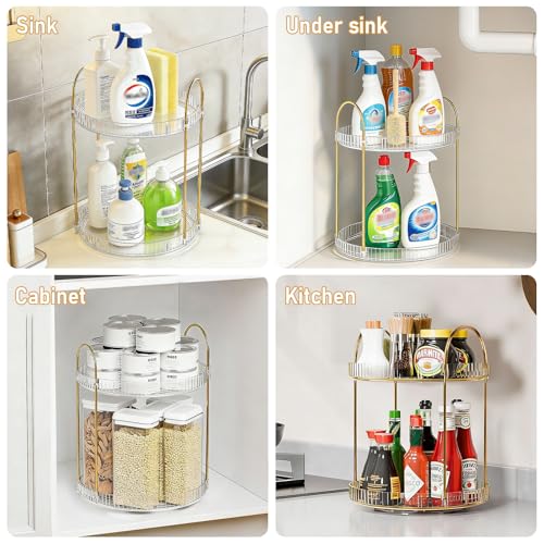 360° Rotating Makeup Organizer Large Capacity Perfume Tray, 2 Tier, Clear | Skincare Stand Holder Spinning Bathroom Counter Organizer Lazy Susan Turntable Storage for Dresser, Vanity, Kitchen