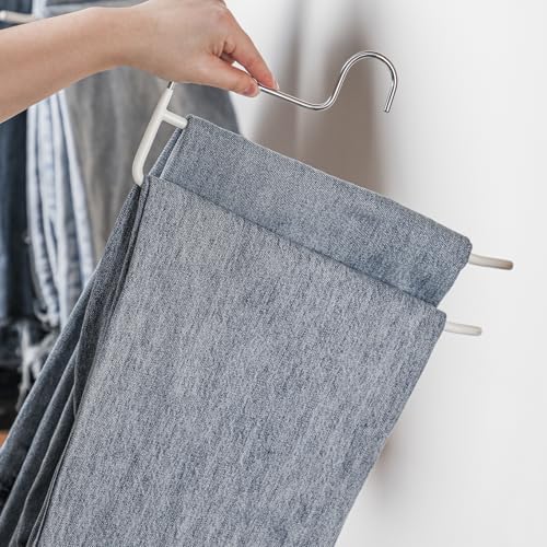 Pants Hangers, 5 Pack, Double Rod Pant Hanger for... (5 Count | White | Carbon Steel)