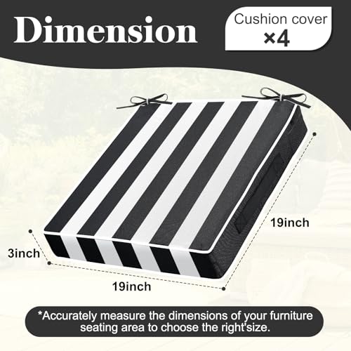 Leinuosen 4 Pcs Patio Chair Cushion Covers, 19" x 19" x 3",Black Stripe