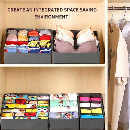 Lourome Underwear Drawer Organizer, 5-Pack, for Socks, Bras, Tie, Grey | Fits Standard 13"+ Dressers, 55 Compartments, Storage Bins for Bedroom, Closet & Bathroom