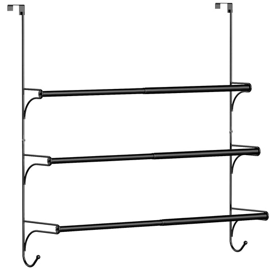 Auledio Adjustable Over the Door Triple Towel Rack with Hooks,Black