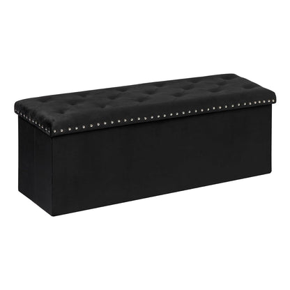 Black Storage Ottoman Bench for Bedroom, Folding Velvet Chest with Benches Foot Rest Stool, Large Long Shoes Chest for Bedroom, Living Room, 43.3"x15.7"x15.7"