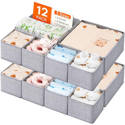 Lifewit Nursery Drawer Organizer for Clothes 12 Pack | Certified Child-safe Dresser Divider Storage Bins, Foldable Clothing Basket for Baby Clothes/Underwear/Sock/Diaper in Closet