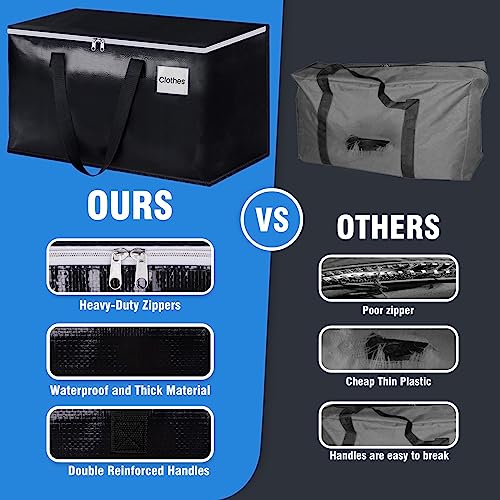 Heavy Duty Moving Bags, Extra Large Storage Bags, 93L, 6-Pack, Black | Foldable, with Zippers, Tag Pocket & Handles, Reusable, Space-saving, Water-Resistant, for moving & storage, Versatile Use