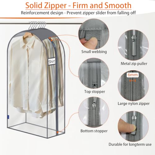 Clear Garment Bags for Hanging Clothes 10" Side Gusset, Suit Bags for Closet Storage, Suit Cover for Shirts Coats Dresses (24"X42"X10" 3Pack)