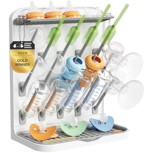 Lifewit 15-Hooks Baby Bottle Drying Rack for Countertop | Vertical Bottle Storage Organizer, Stand-Up Dryer Holder for Pacifiers, Pump Parts, Baby Stuff, Newborn Essentials Must Haves
