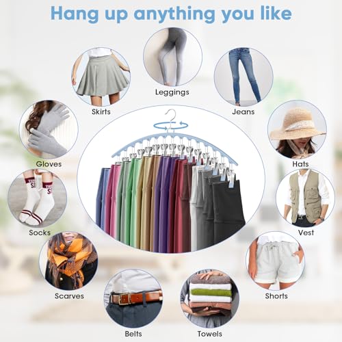 3 Pack Legging Organizer for Closet Hanging, Pants Hangers with Clips Metal | Holds 45 Leggings, Shorts, Skirt, Jeans, Hat, Pants Hangers Space Saving Clothes Racks Closet Organizers and Storage Blue