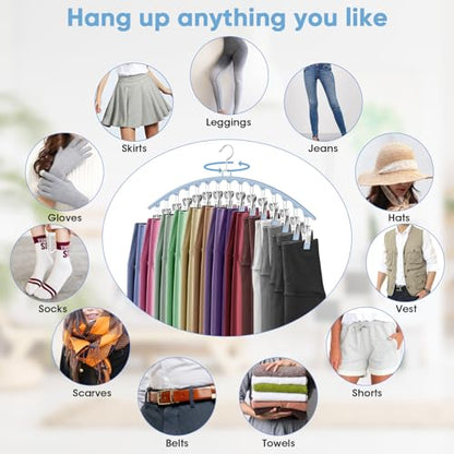 3 Pack Legging Organizer for Closet Hanging, Pants Hangers with Clips Metal | Holds 45 Leggings, Shorts, Skirt, Jeans, Hat, Pants Hangers Space Saving Clothes Racks Closet Organizers and Storage Blue
