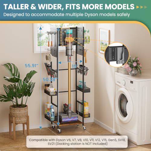 Vacuum Stand for Dyson V15 V12 V11 V10 V8 V7 V6 Gen5, Standing Dock with Attachment Holder, Vacuum Accessory Storage for Dyson Replacement Parts, Standing Floor Dok Docking Station with Tool Organizer