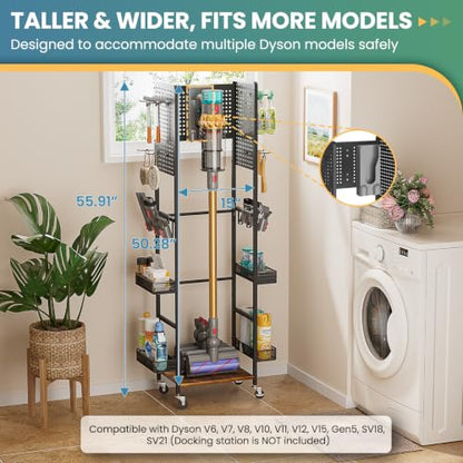 Vacuum Stand for Dyson V15 V12 V11 V10 V8 V7 V6 Gen5, Standing Dock with Attachment Holder, Vacuum Accessory Storage for Dyson Replacement Parts, Standing Floor Dok Docking Station with Tool Organizer