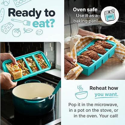 Souper Cubes Silicone Freezer Molds Gift Set, Aqua | 2 Tbsp, 1/2 Cup, 1 Cup and 2 Cup Silicone Molds for Food Set, Perfect for Freezing Soup, Grains, Proteins, Herbs and More
