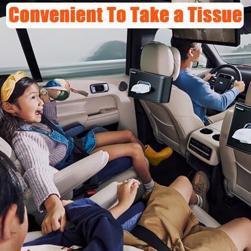 Car Tissue Holder, Car Kleenex Holder Fits 100-160 Count | Premium PU Leather,Keep Tidy,Universal,Large tissue box,Backseat Car Napkin Holder,Tissues Dispenser for Car,Black