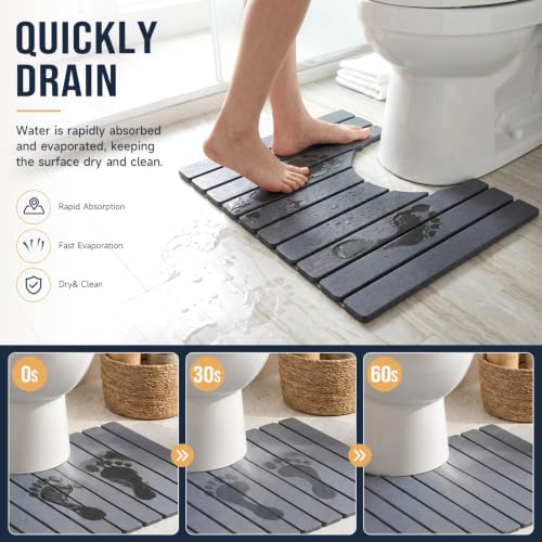 Foldable Diatomite Stone Toilet Rug U-Shaped, 24"×15" Diatomite Bath Mat Toilet with Non-Slip Rubber Base Super Absorbent Fast Drying U Shaped Toilets Mat for Bathroom Home Dark Grey