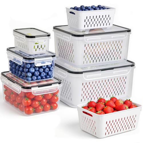 5 PCS Fruit Storage Containers for Fridge, Leakproof Produce Containers