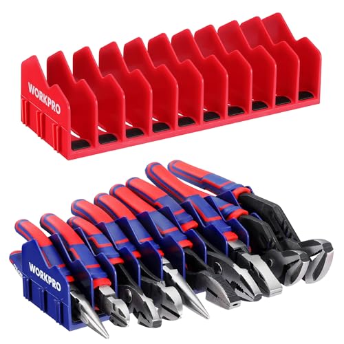 WORKPRO 2-Pack Plier Organizer Rack, 20-Slot Tool Organizer and Storage | Large Capacity Plier Holder, Non-Slip Rubber Base, High-Strength Plastic, Extendable Tool Box Organizer, Pliers Not Included