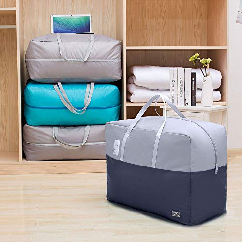 75L large Zipper Under-bed Comforter Storage Bag,2park moving bag | (2) Folding Blanket Storage Bag with Reinforced Handle, Bedding, Quilt, Clothes, Pillows, travel storage organizer, Grey