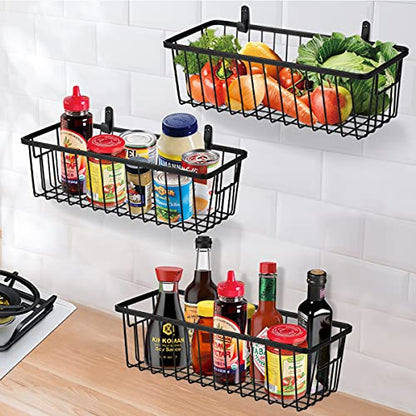 SheeChung Wall Hanging Baskets, Small Wire Basket for Organizer, 4 Pack | Black, Metal Storage Baskets with Portable Handle, for Farmhouse Rustic Bathroom, Kitchen, Pantry, Cabinets, Closets, Bedroom