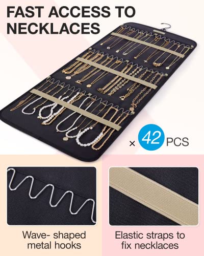 BAGSMART Hanging Jewelry Organizer Necklace/Earring/Ring 2-Sided L Black | Case Storage Bag for Necklace, Earrings, Rings