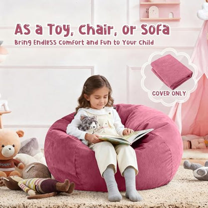 2.5 ft Bean Bag Chair Cover,Dusty Rose,200 L | No Filler Washable Stuffed Animal Storage Beanbag Chair Cover 74" Extra Large Opening Premium Corduroy Bean Bag Cover