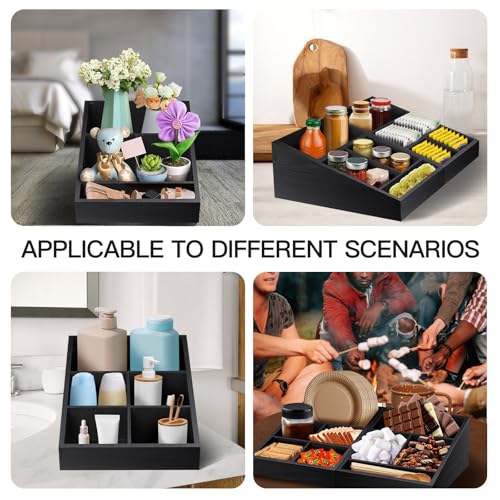 MINCORD Coffee Station Organizer for Counter | Wood Coffee Condiment Service Tray with 9 Compartment | Two-in-One Coffee Bar Supplies Organizer for Home Office Breakroom
