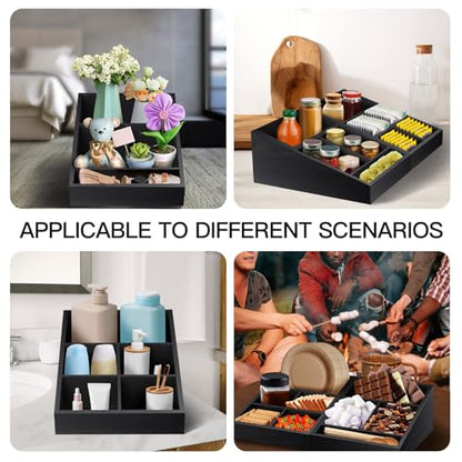 MINCORD Coffee Station Organizer for Counter | Wood Coffee Condiment Service Tray with 9 Compartment | Two-in-One Coffee Bar Supplies Organizer for Home Office Breakroom