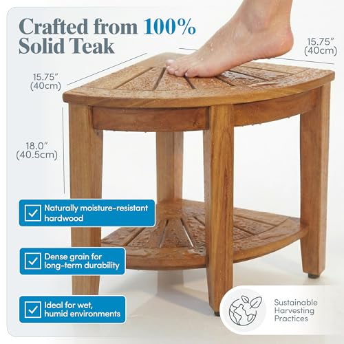 AquaTeak Kai Corner 15.5" Teak Shower Bench | Durable, Water-Resistant Teak, Shower Chair & Shaving Foot Rest, Indoor/Outdoor Use