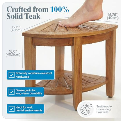 AquaTeak Kai Corner 15.5" Teak Shower Bench | Durable, Water-Resistant Teak, Shower Chair & Shaving Foot Rest, Indoor/Outdoor Use
