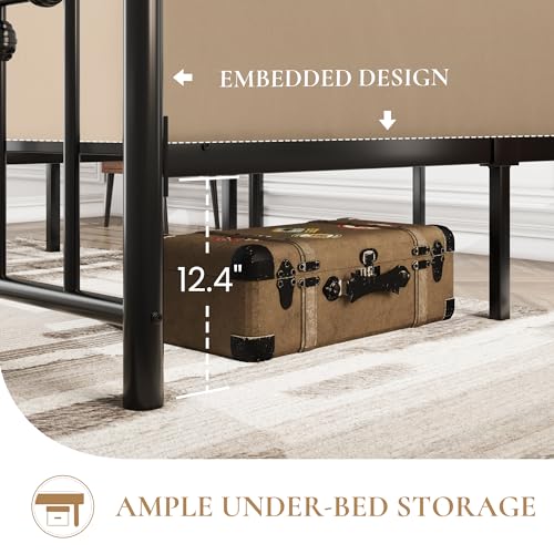 SHA CERLIN 14" Queen Size Metal Platform Bed Frame/Victorian Headboard and Footboard/Steel Slats Mattress Foundation for Storage/No Box Spring Needed/Noise Free/Black