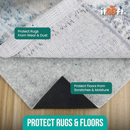 Premium Non Slip Rug Pad 5x7 Feet, 1/4" Thick Cushioned Rug Gripper for Hardwood Floors, Vinyl, Laminate, Stone, Carpet & Tile, Under Rug Padding Protects Floors