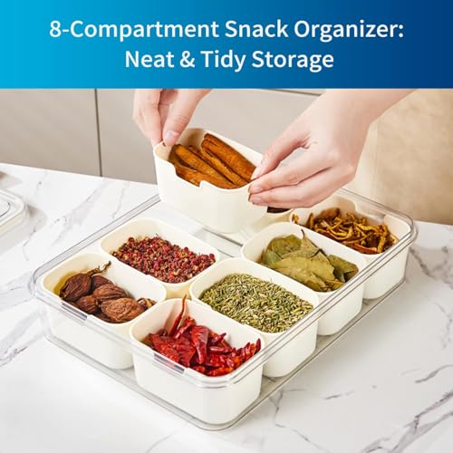 Pure Future 2-Pack Snackle Box Containers with Handles - Divided Serving Tray with Lids, 8 Compartments Charcuterie Box for Travel, Movie Nights & Parties (Hand Wash Only)