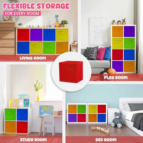 4E's Novelty 6 Packs 11 Inch Rainbow Color Storage Cube Bins, Colorful Storage Baskets For Nursery, Kids Room, Fabric Baskets For Toys, Clothes, Boho Cube Bins for Classroom Organization & Storage