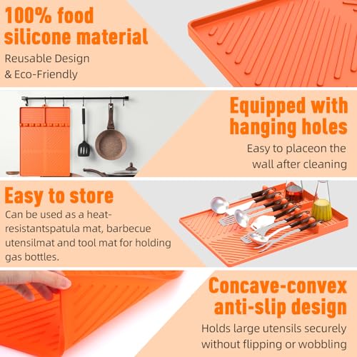 Silicone Grill Mat Compatible with Blackstone, BBQ Griddle Tool | Heat Resistant Silicone Spatula Rest, Protects Countertops for BBQ Griddles, Outdoor Kitchens and Cooking, Gifts for Men