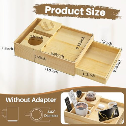Couch Cup Holder 7-in-1 Couch Tray Sofa Side Table with Push-Pull Drawer