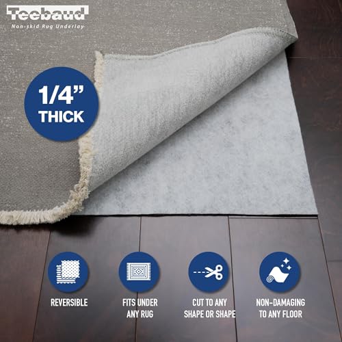 3' x 5' Non-Slip Rug Pad, Reversible Gripper, Non Skid Pads for Hardwood, Vinyl, Tile, Laminate Floors, Keep Area Rugs Secure, Natural Materials Safe for Indoor Flooring, ¼” Thick