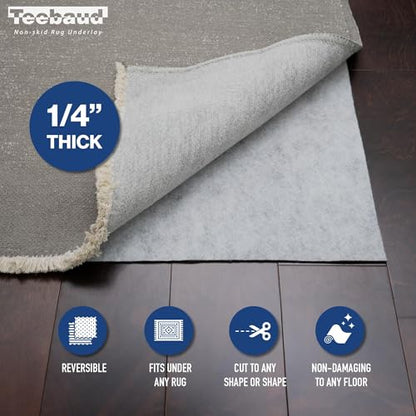 3' x 5' Non-Slip Rug Pad, Reversible Gripper, Non Skid Pads for Hardwood, Vinyl, Tile, Laminate Floors, Keep Area Rugs Secure, Natural Materials Safe for Indoor Flooring, ¼” Thick