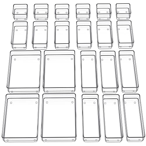 22 PCS Drawer Organizer, 4-Size Desk Bathroom Draw... (22 Count | Clear | Plastic)