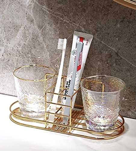Toothbrush Holder with Cup Holder Electric Toothbrush Toothpaste Holde | Stainless Steel Bathroom Stand or Wall-Mounted Gold