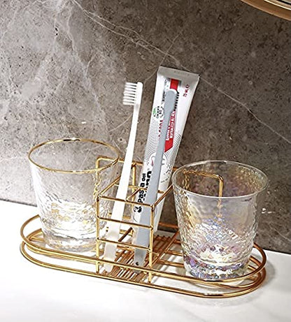 Toothbrush Holder with Cup Holder Electric Toothbrush Toothpaste Holde | Stainless Steel Bathroom Stand or Wall-Mounted Gold