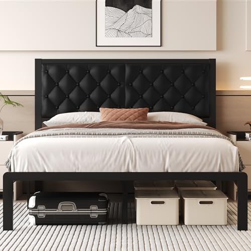 Queen Bed Frame with Headboard PU Leather Upholste...