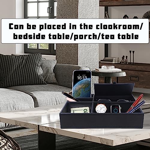 Zcaukya Men's Valet Tray, 5 Compartments, Black | Jewelry Box Nightstand Organizer, For Phone Keys Wallet Watch Glasses